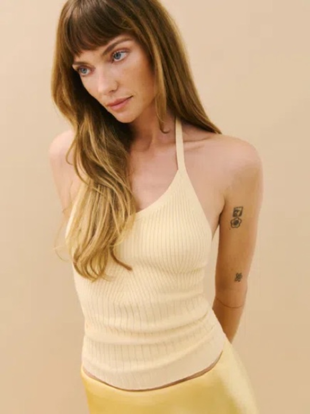 Reformation Delia cotton halter in Parmesan - size m